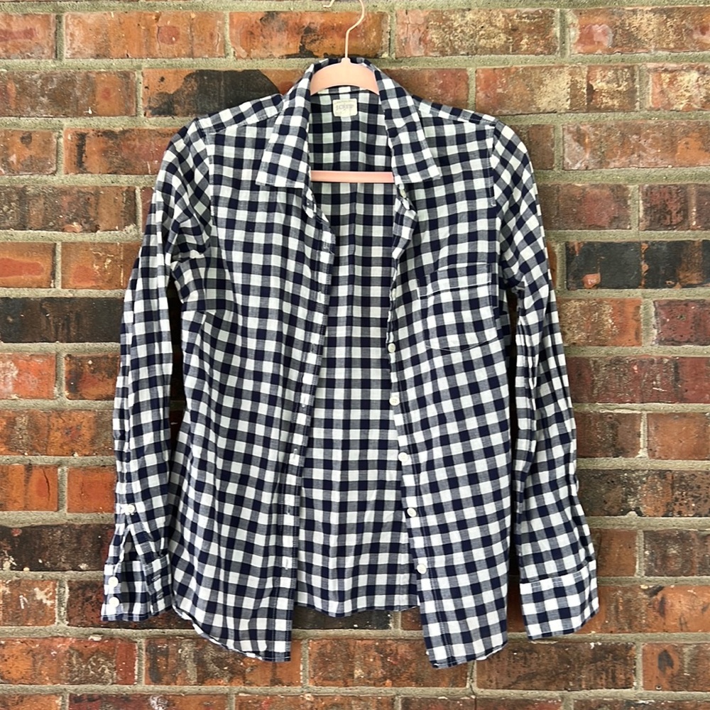 J. Crew navy checkered button up size small
